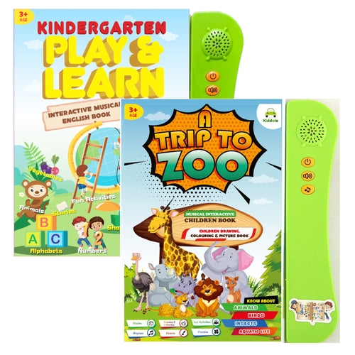 Kiddale 2-Pack Interactive Musical Sound Books: ABC, 123 Learning & Trip to Zoo - Ideal Gift for 3+ Years, Intelligent Activity Books with Nursery Rhymes Kiddale