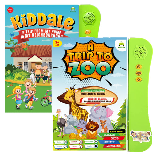 Kiddale 2-Pack Interactive Musical Sound Books: My Home to Neighbourhood & Trip to Zoo - Gift for 3+ Years, E-Learning, Intelligent Interactive Books Kiddale