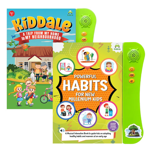 Kiddale 2-Pack Interactive Musical Sound Books: My Home to Neighbourhood & Habits - Ideal Gift for 3+ Years, E-Learning & Intelligent Activity Books Kiddale