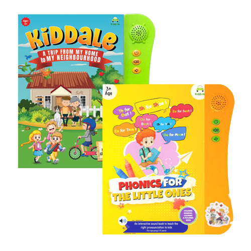 Kiddale 2-Pack Interactive Musical Sound Books: My Home to Neighbourhood & Phonics - Ideal Gift for 3+ Years, E-Learning & Intelligent Activity Books Kiddale
