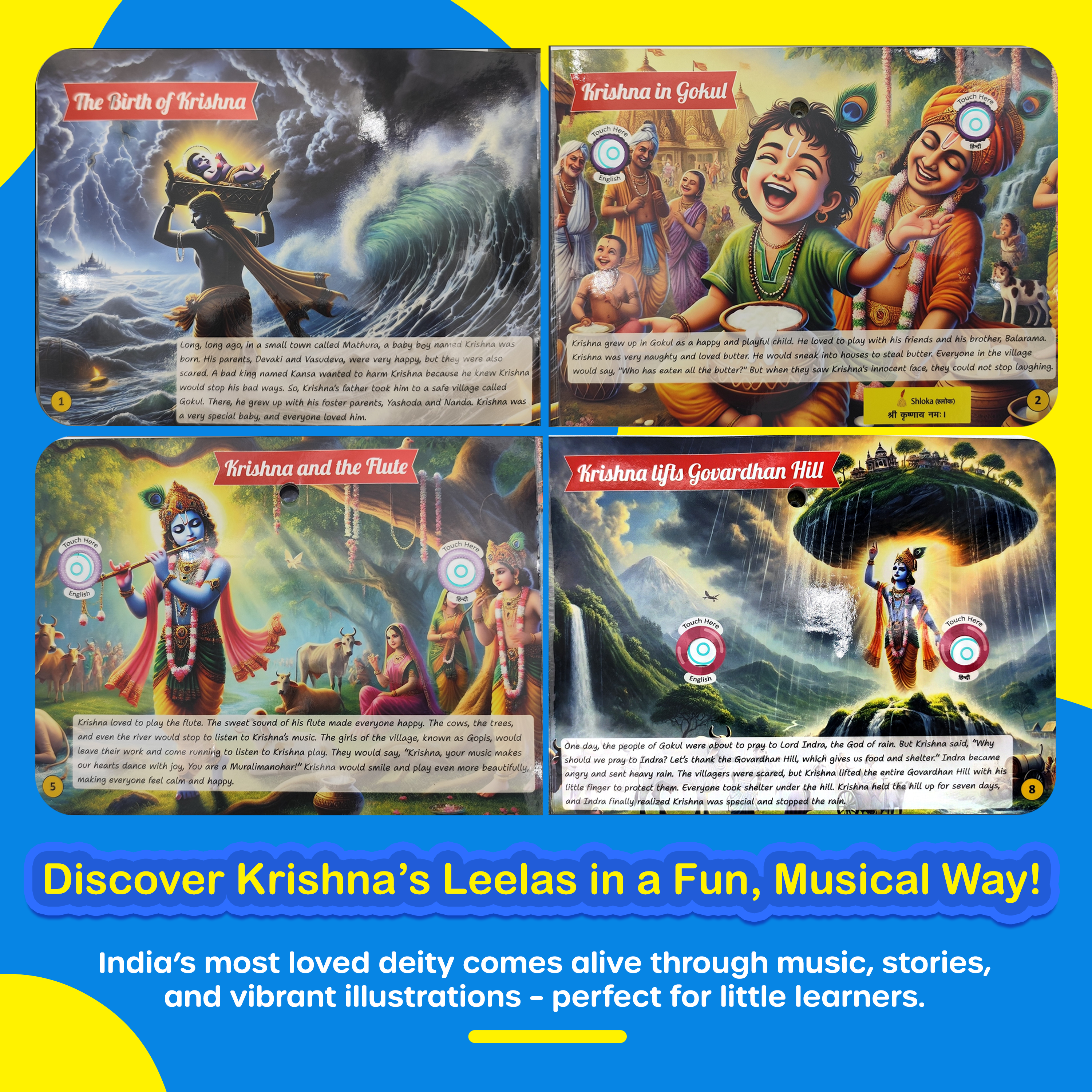 Kiddale Musical Books Trio: Ramayana, Krishna, Shlokas & Mantras - Interactive Pack of 3.