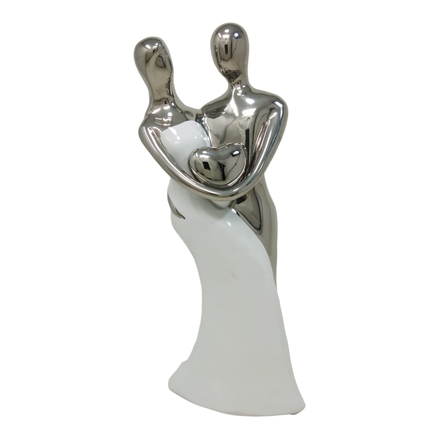 Upscale Extra Tall((30cm) Beautiful Love Couple Showpiece for Home Decor, Bed Room| White & Silver