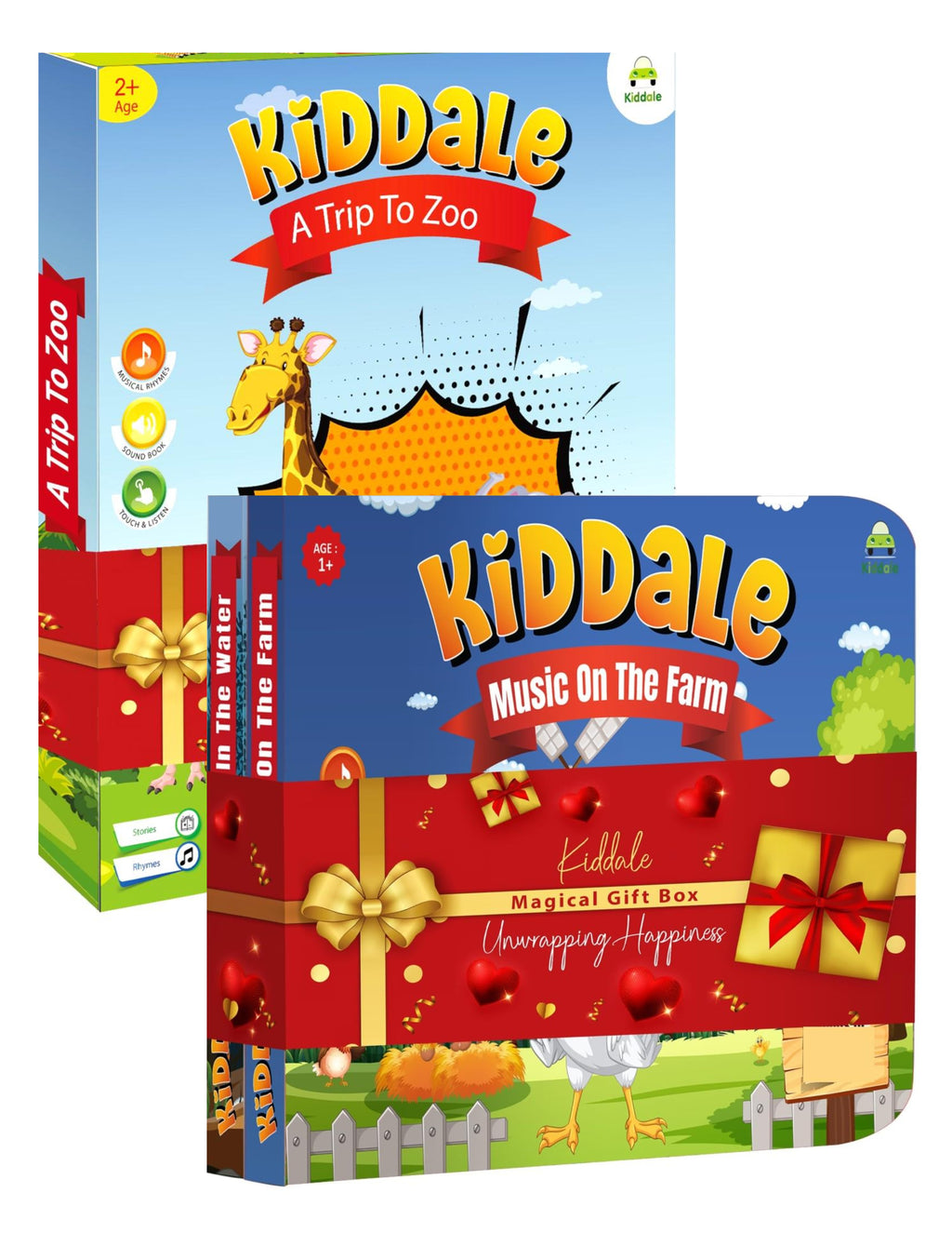 Kiddale 3-Pack Kids Book Set – 1 Intelligent, Musical Sensory Book for Kids(Trip to The Zoo) + 2 Non-Sound Board Books (Ripple in The Water, Music on The Farm)