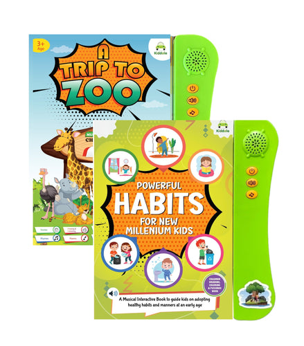 Kiddale Pack of 2 Musical Interactive Children Sound Books:Trip to Zoo & Powerful Habits|Ideal Gift for 3+ Years Baby|E Learning Book|Smart Intelligent Activity Books|Musical Rhymes|Talking Book