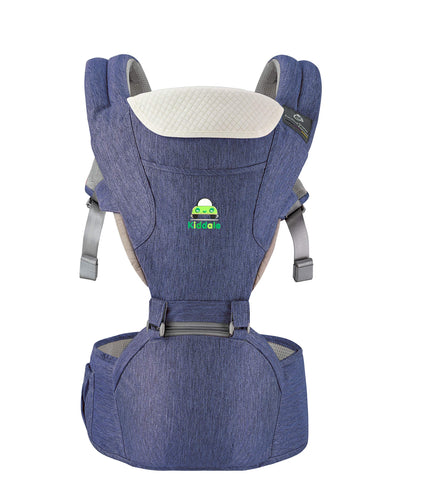 Kiddale Baby Carrier Sling, Kangaroo Bag, Carrying belt with Detachable Hip Seat,Adjustable Waist Length(upto 42 inch),Ergonomically Designed,Water Proof,Detachable Bib, 2 Pockets - Dark Blue Kiddale