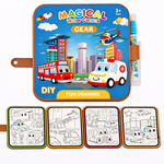 Kiddale DIY Reusable Water Painting Book for Kids 3-8 years | Transportation Theme | Magic Water Coloring with Water Pen | 4 Reusable Painting Sheets & 2 Sticker Sheets | Mess-Free Travel Activity Book