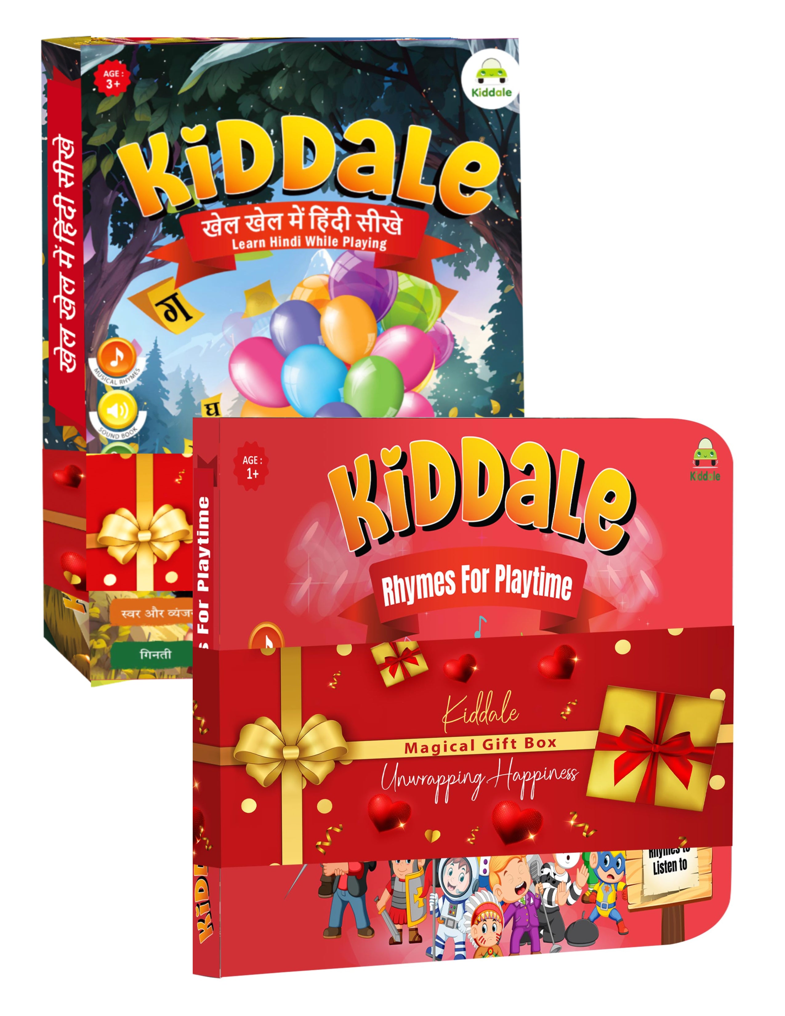 Kiddale Pack of 2 Musical Books – Hindi Varnamala “Khel Khel Mein Hindi Sikho” & “Rhymes for Playtime” – Interactive Sound Books for Kids Learning and Fun
