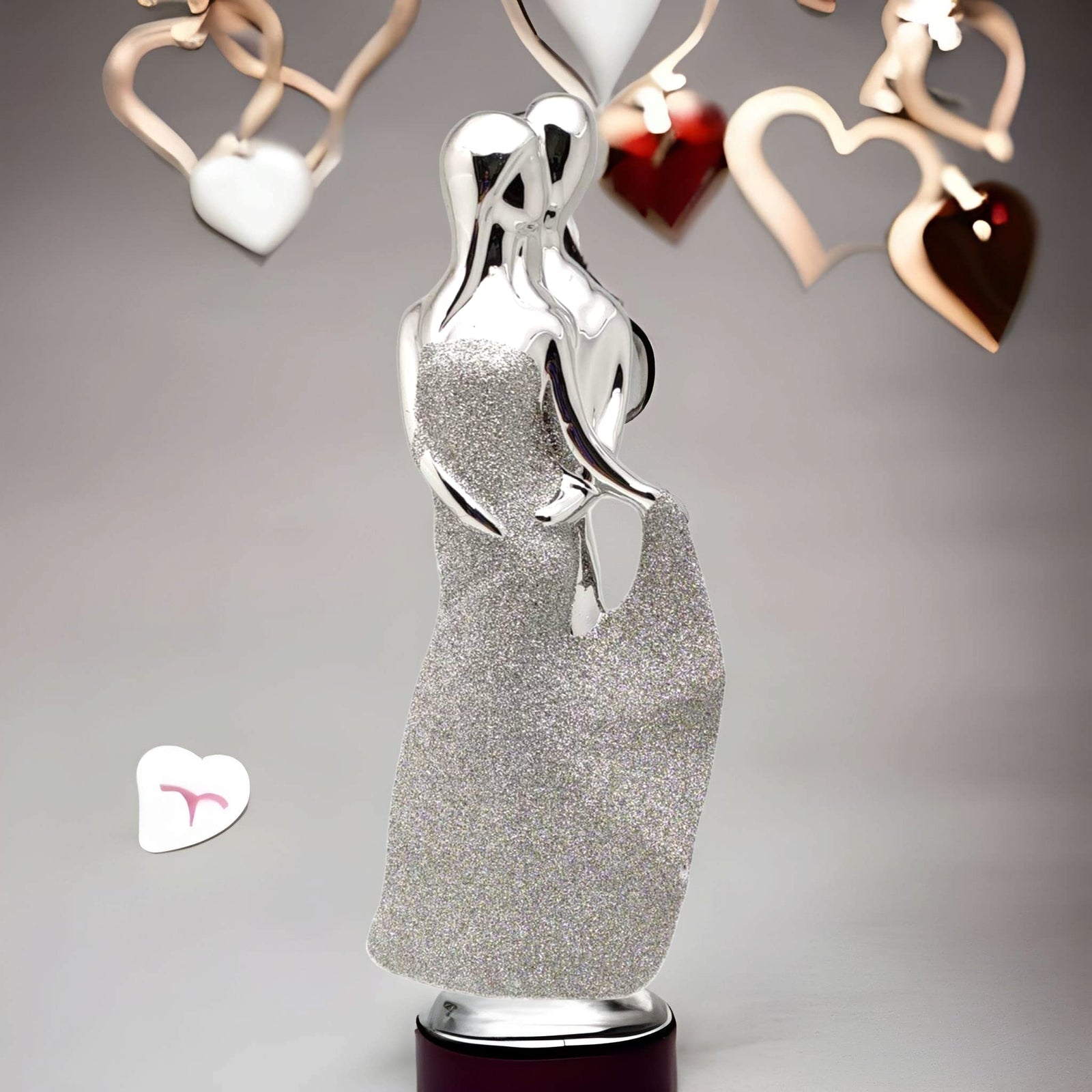 Upscale Extra-Tall(30cm) Beautiful Love Couple Showpiece for Home Decor, BedRoom| Silver & Glitter