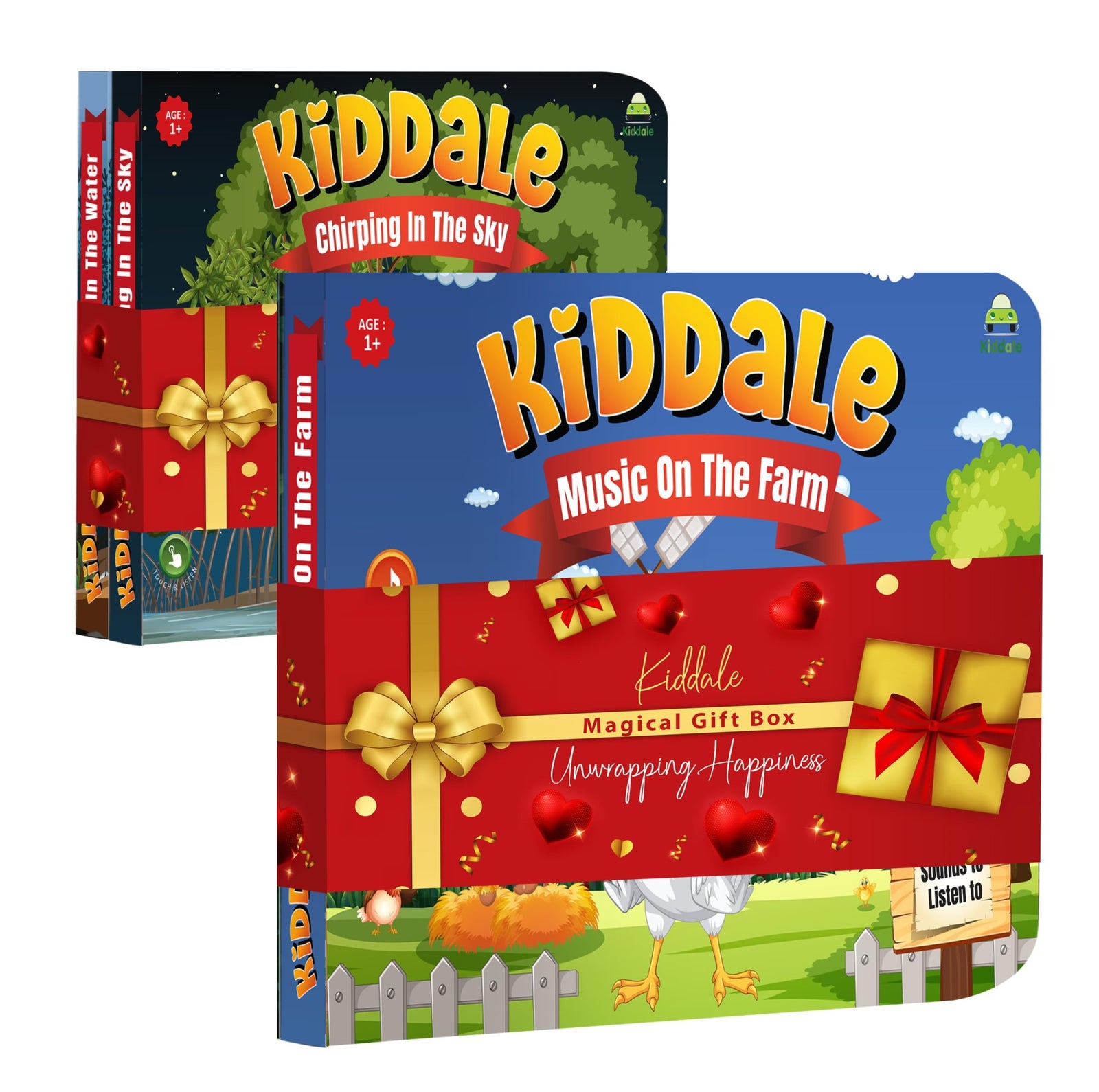 Kiddale Pack of 3: Music on the Farm  Sound Book + 2 Non-Sound Board Books - Ripple in the Water and Chirping in the Sky | Best Alternative to Mobile Phone and Laptop| Perfect Gift for Kids Aged 2-5