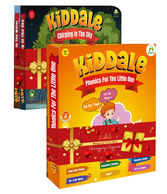 Kiddale Pack of 3: Phonics Sound Book with 2 Non-Sound Books - "Ripple in the Water" & "Chirping in the Sky" | Perfect Gift for Kids Aged 3-5 | Screen-Free Fun & Learning