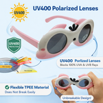 Kiddale Kids Sunglasses for Boys & Girls | UV400 Polarized Sun Glasses | Flexible TPEE Frame |Color White/Pink