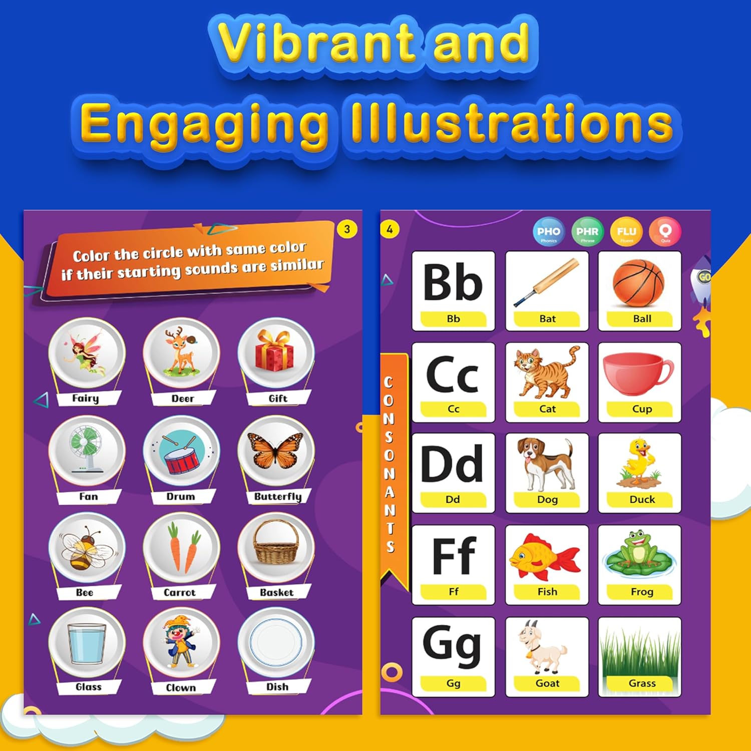 Kiddale 2-Pack English Phonics and Hindi Nursery Rhyme Musical Interactive Sound Books