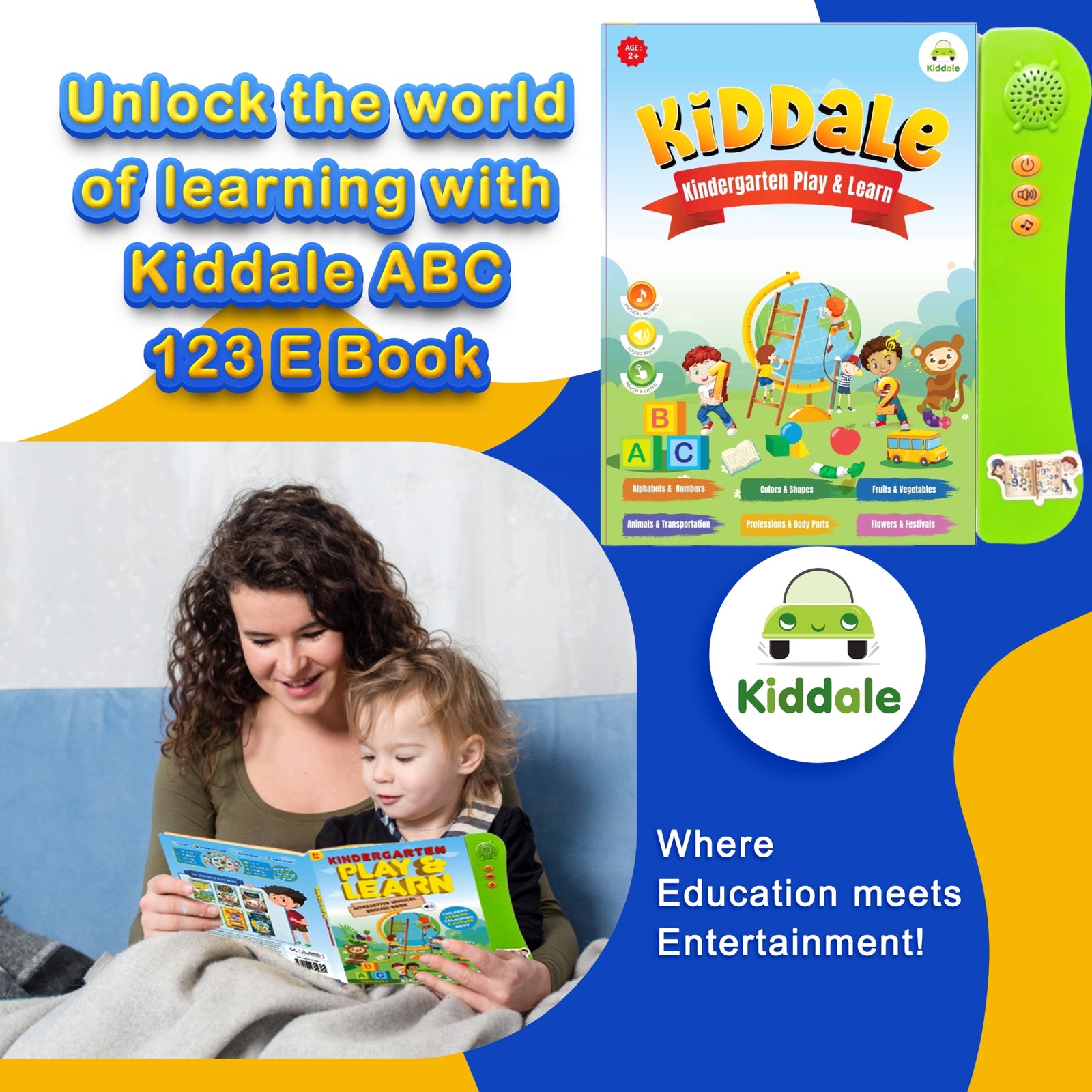 Kiddale Pack of 3: Play n Learn ABC Sound Book + 2 Non-Sound Board Books Ripple in the Water + Chirping in the Sky | Ideal Gift for Kids Aged 3-5 | Fun, Educational, and Screen-Free Entertainment