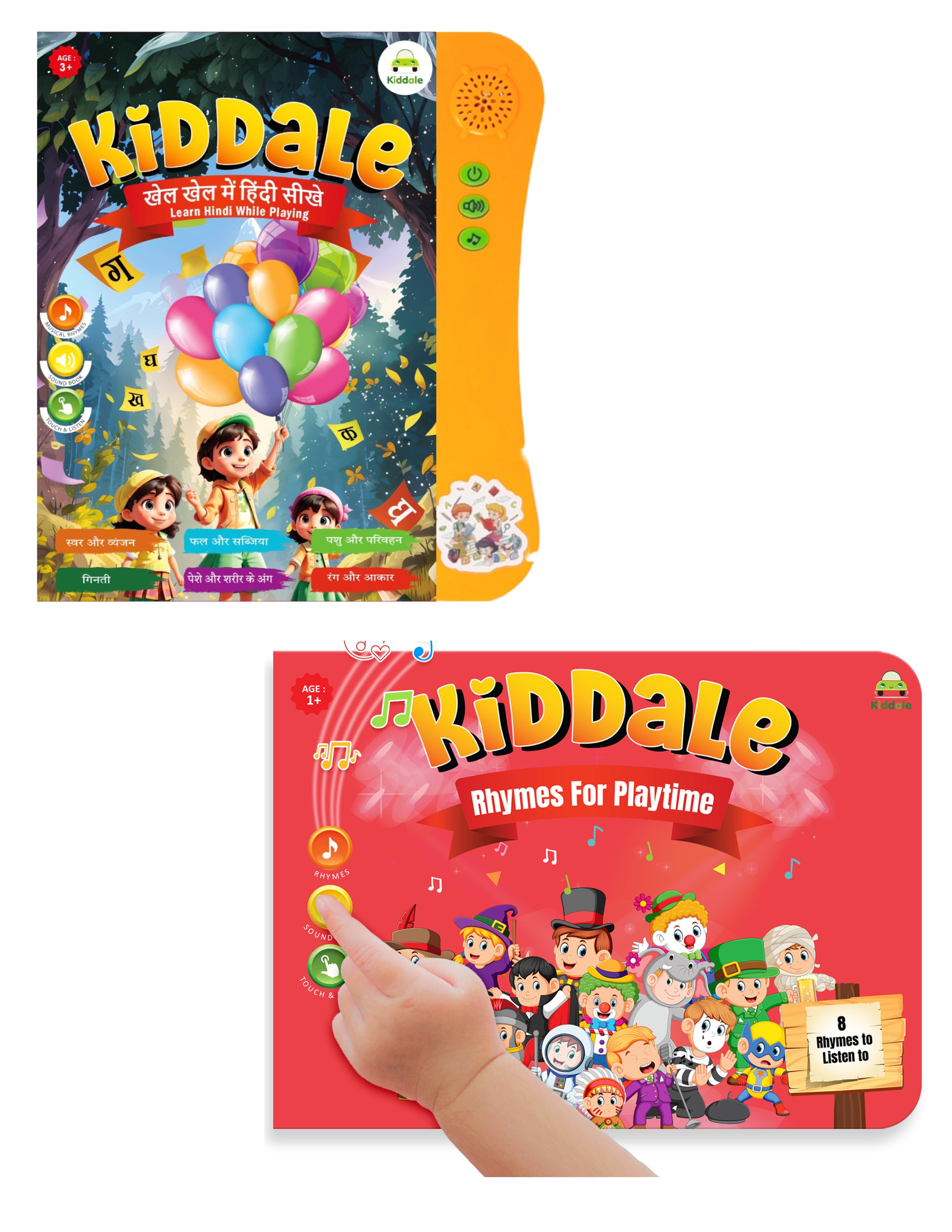 Kiddale Pack of 2 Musical Books – Hindi Varnamala “Khel Khel Mein Hindi Sikho” & “Rhymes for Playtime” – Interactive Sound Books for Kids Learning and Fun