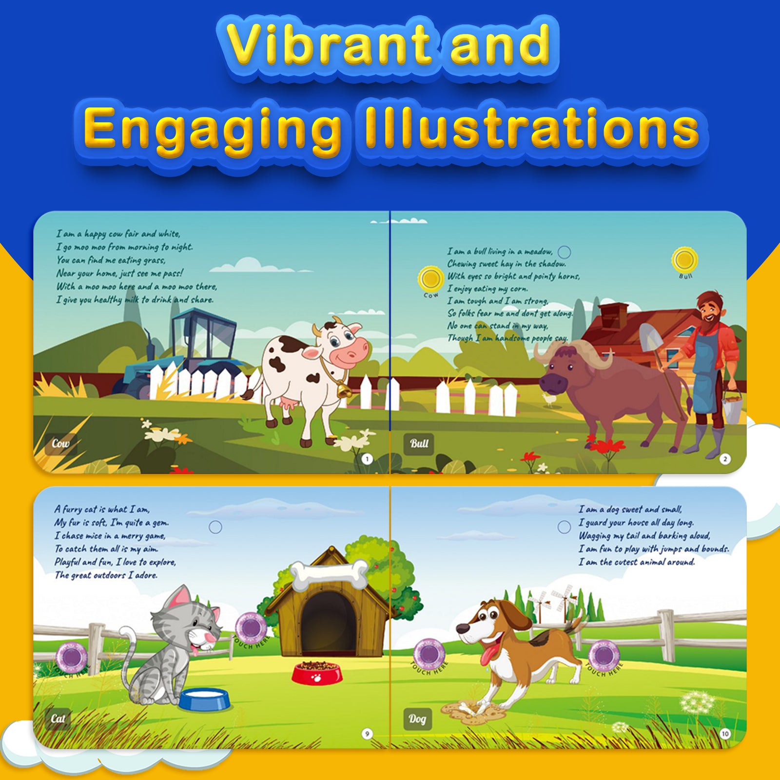 Kiddale 2-Pack Music on the Farm and Hindi Nursery Rhyme Musical Interactive Sound Books