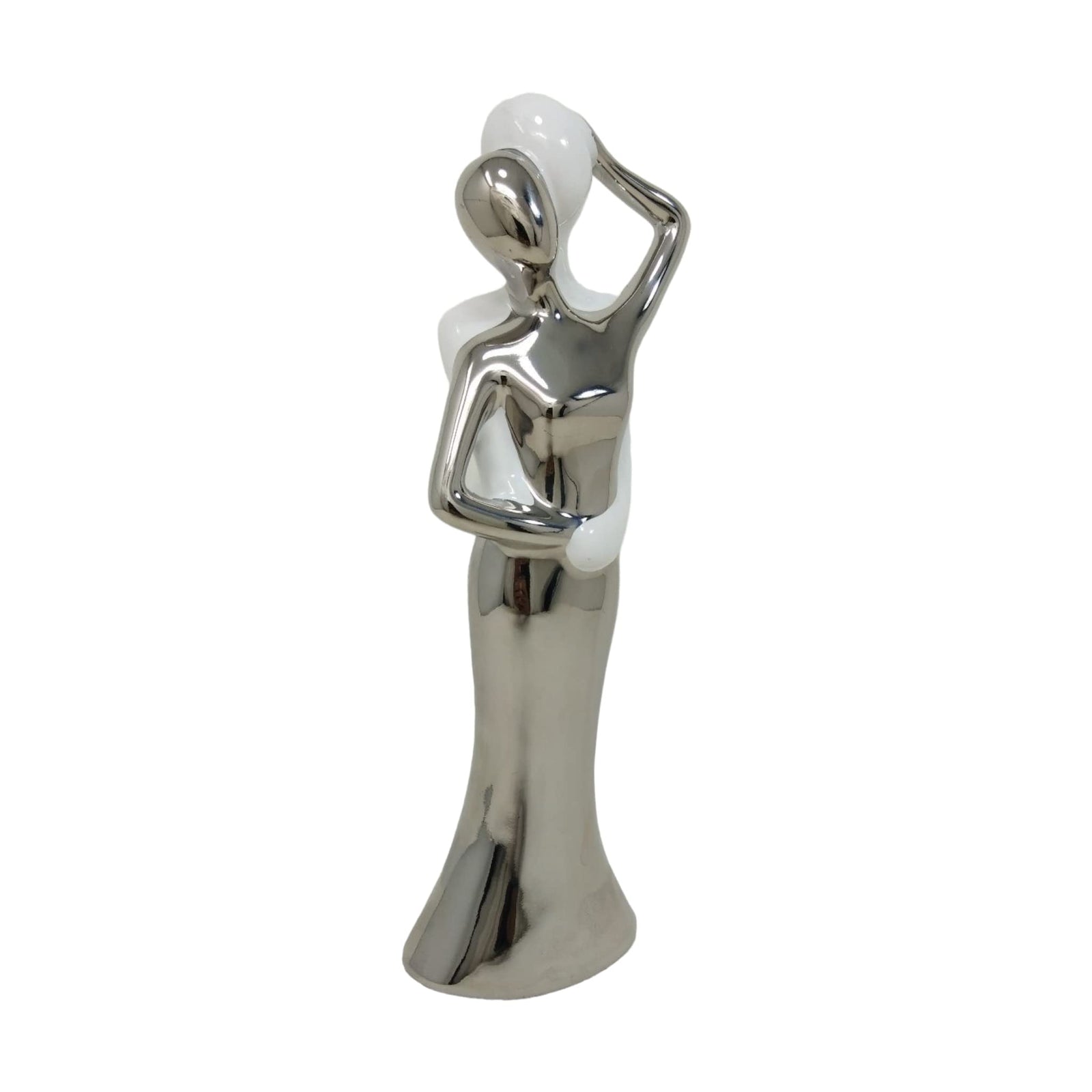 Upscale Extra Tall (27cm) Beautiful Love Couple Showpiece for Home Decor, Living Room| White & Silver