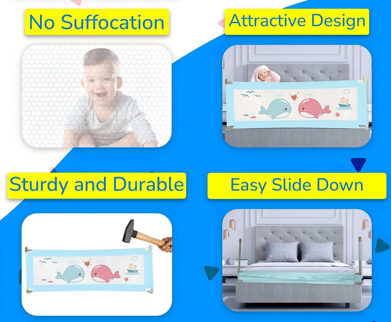 Kiddale 180cm Bedrail Guard - Toddler and Kids Bed Bumpers for King and Queen Size Beds