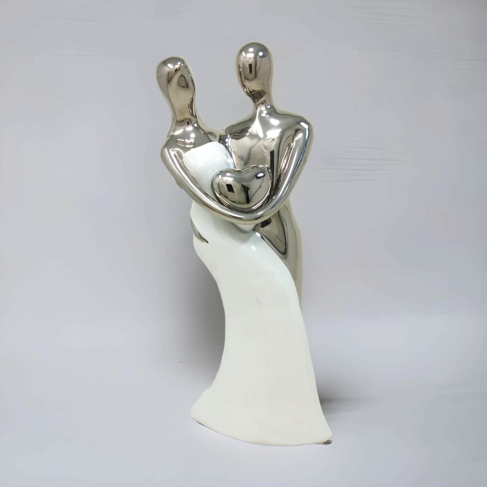 Upscale Extra Tall((30cm) Beautiful Love Couple Showpiece for Home Decor, Bed Room| White & Silver