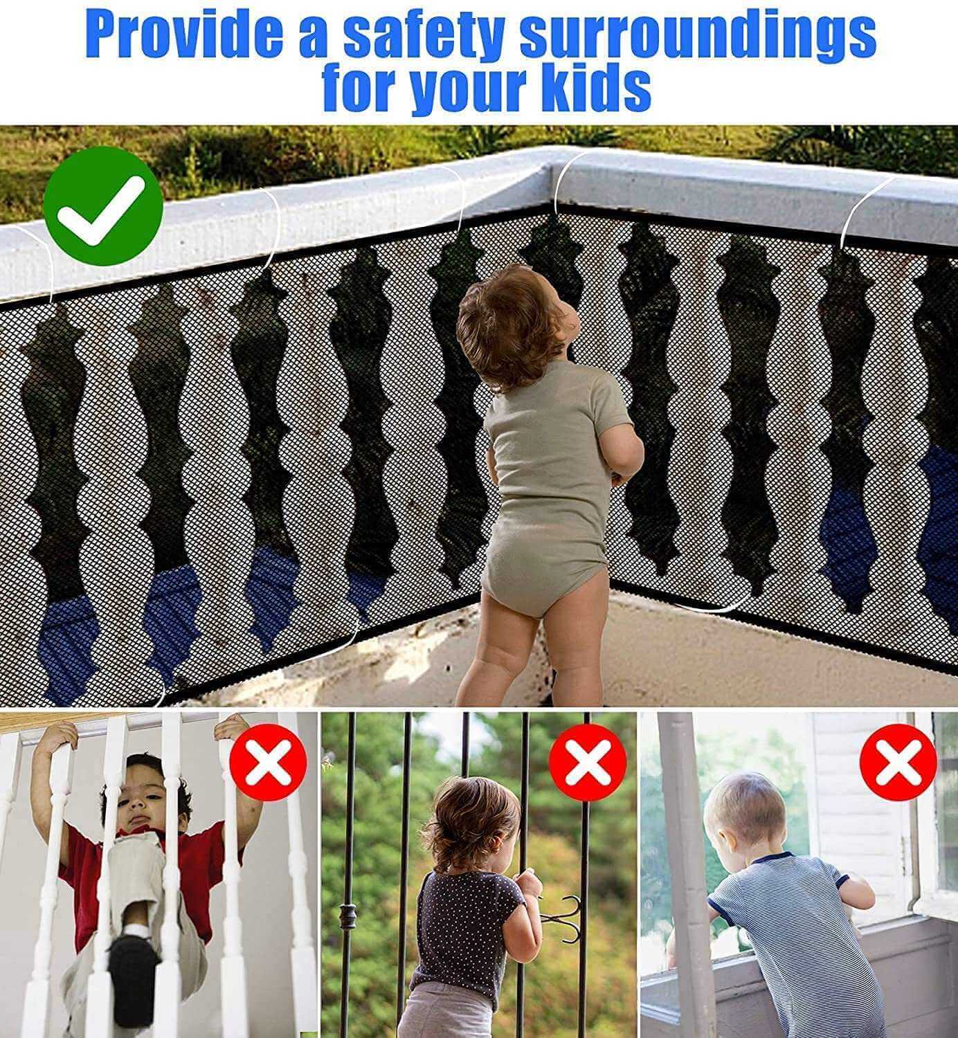 Kiddale Baby Balcony & Stairs Rail Safety Net Mesh(4-Pack)
