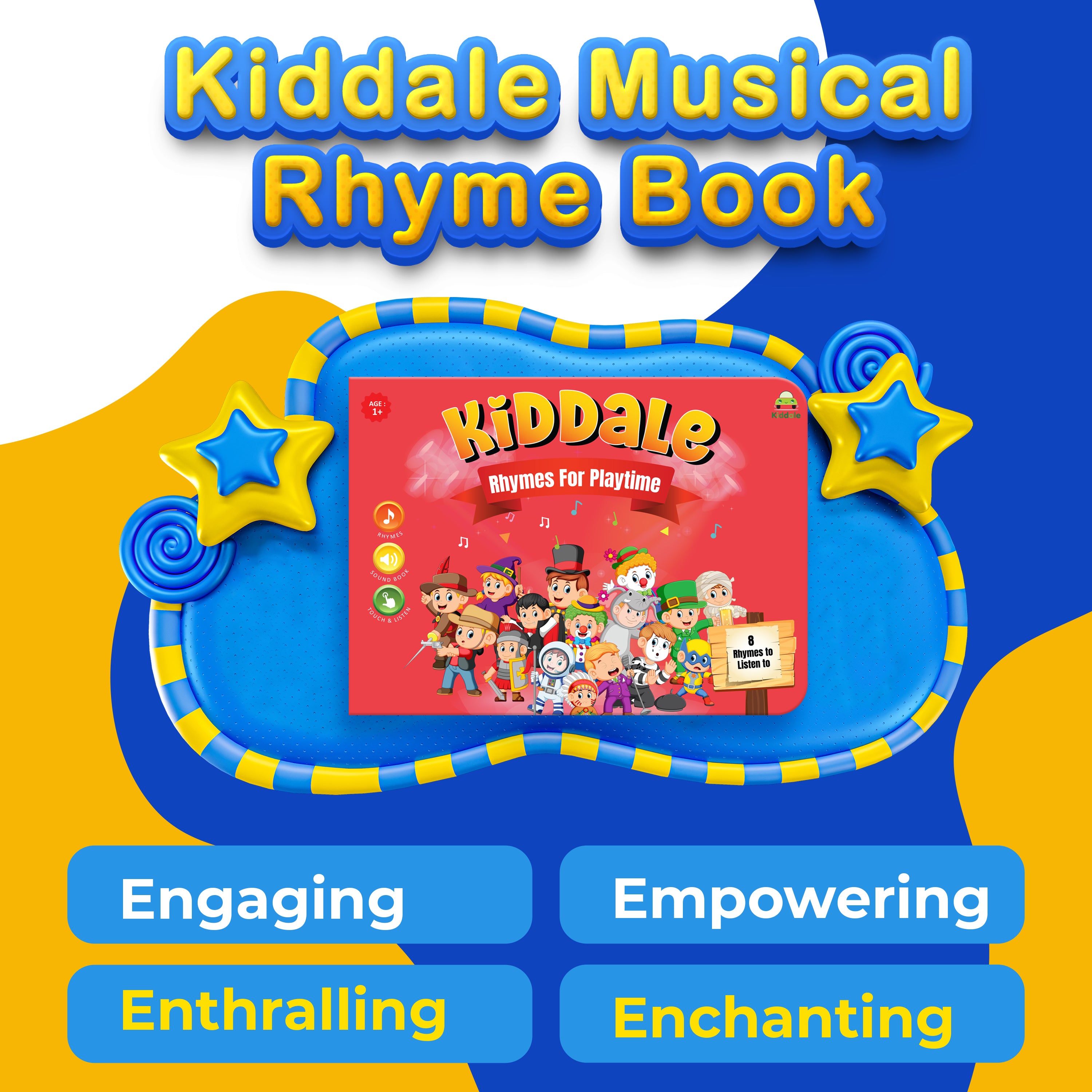 Kiddale Pack of 2 Musical Books – Hindi Varnamala “Khel Khel Mein Hindi Sikho” & “Rhymes for Playtime” – Interactive Sound Books for Kids Learning and Fun