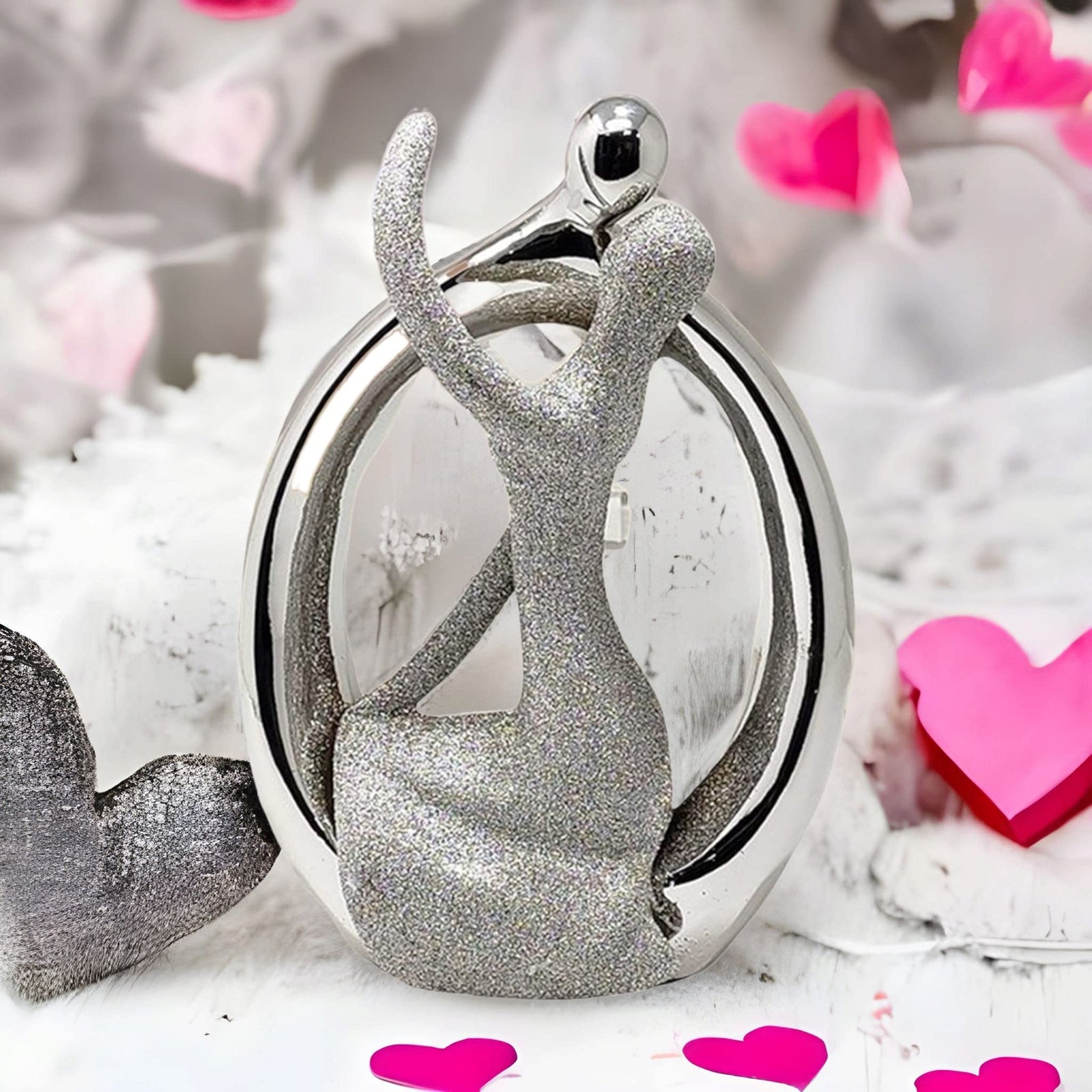 Upscale Extra Large(24cm) Beautiful Love Couple Showpiece for Home Decor, Bedroom| Silver & Glitter