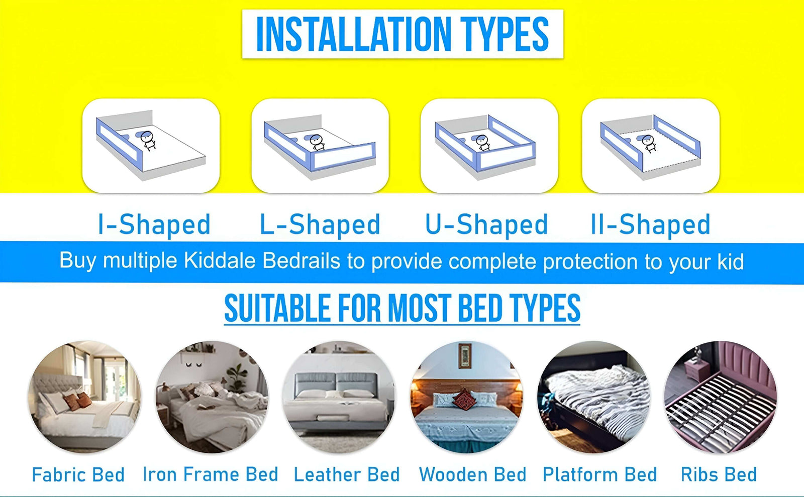 Kiddale Infant Cot Guard & Baby Bed Rail-Yellow-200cm