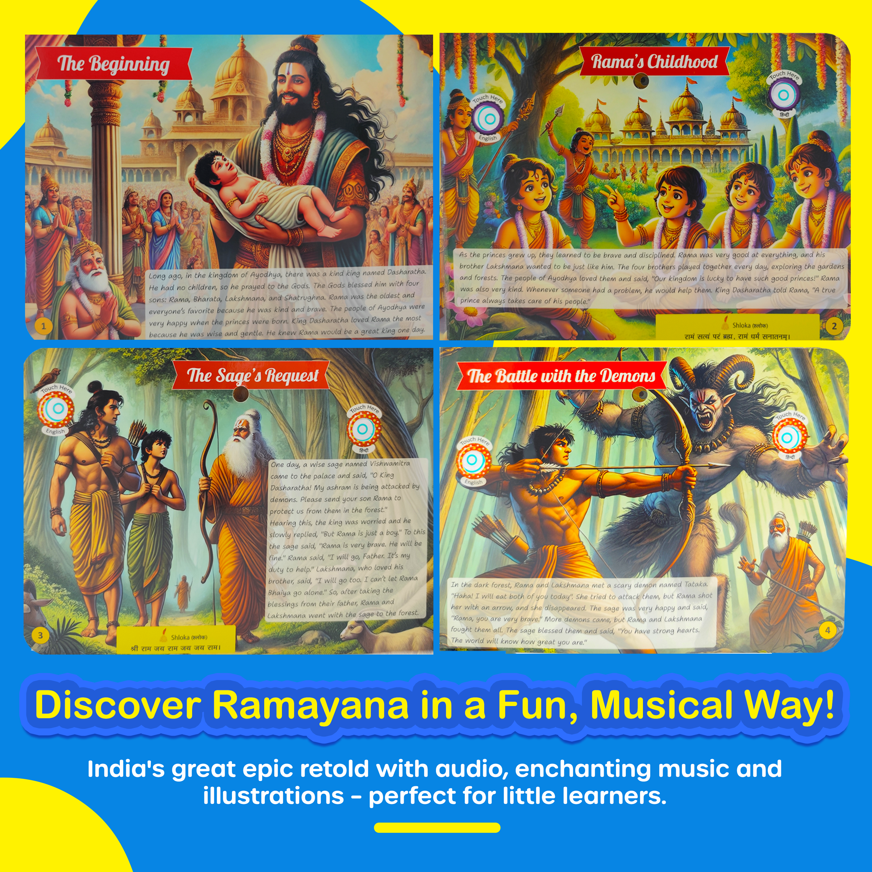 Kiddale Musical Books Trio: Ramayana, Krishna, Shlokas & Mantras - Interactive Pack of 3.
