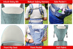 Kiddale Baby Carrier Sling, Kangaroo Bag, Carrying belt with Detachable Hip Seat,Adjustable Waist Length(upto 42 inch),Ergonomically Designed,Water Proof,Detachable Bib, Side and Front Pocket - Blue Kiddale
