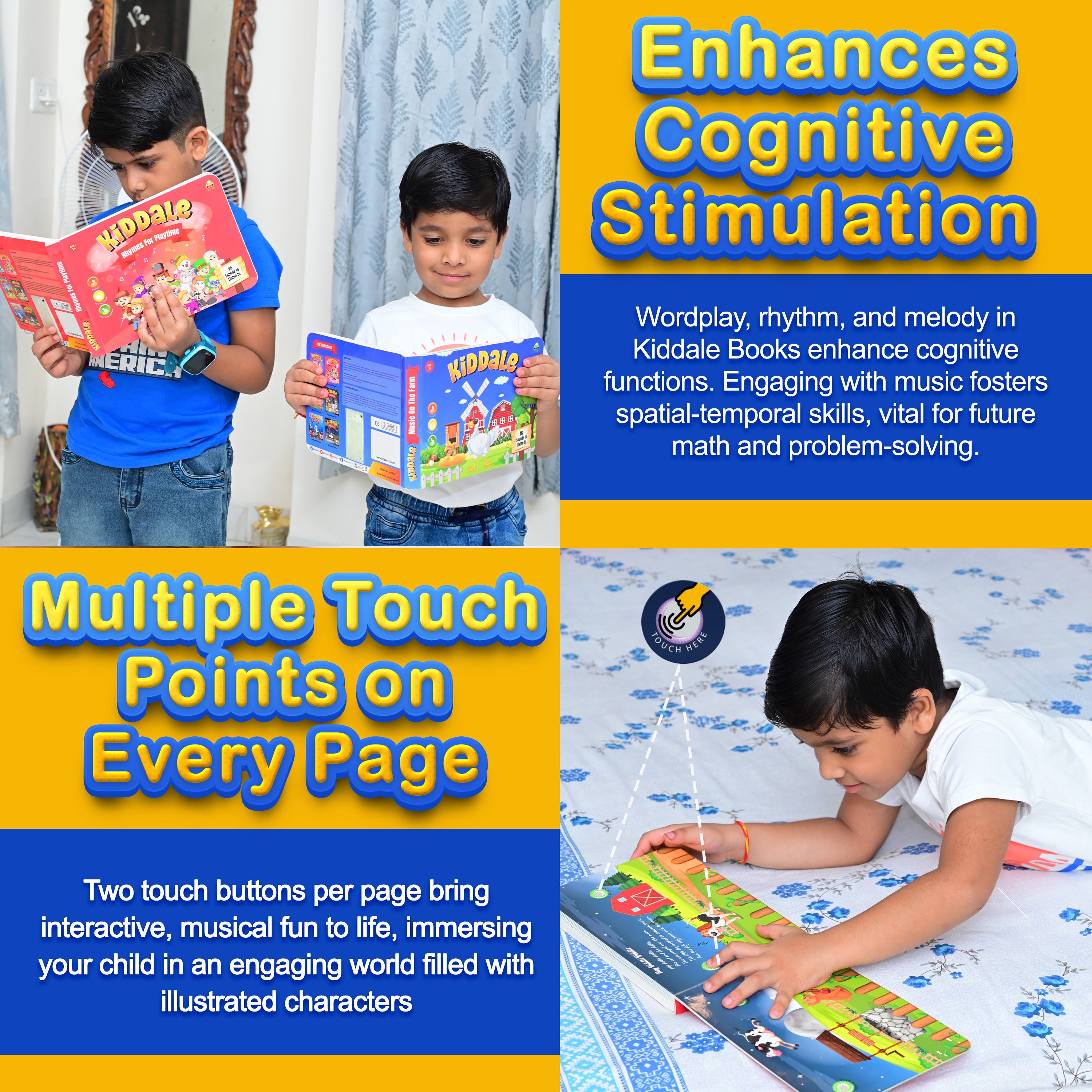 Kiddale Pack of 2 Musical Books – Hindi Varnamala “Khel Khel Mein Hindi Sikho” & “Rhymes for Playtime” – Interactive Sound Books for Kids Learning and Fun