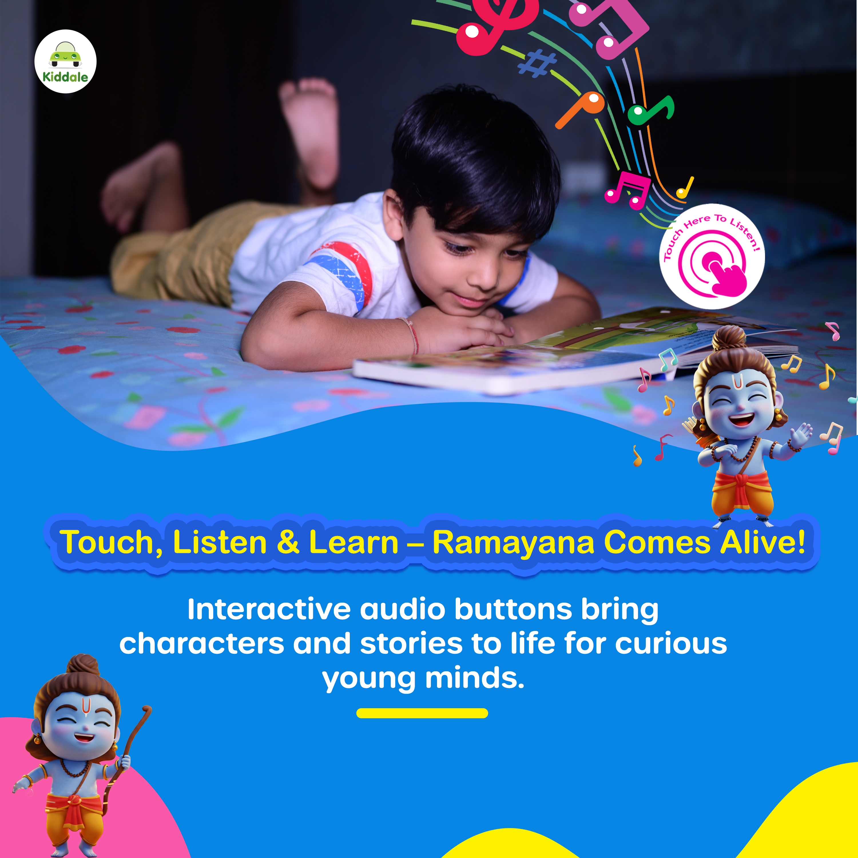 Kiddale Musical Books Trio: Ramayana, Krishna, Shlokas & Mantras - Interactive Pack of 3.