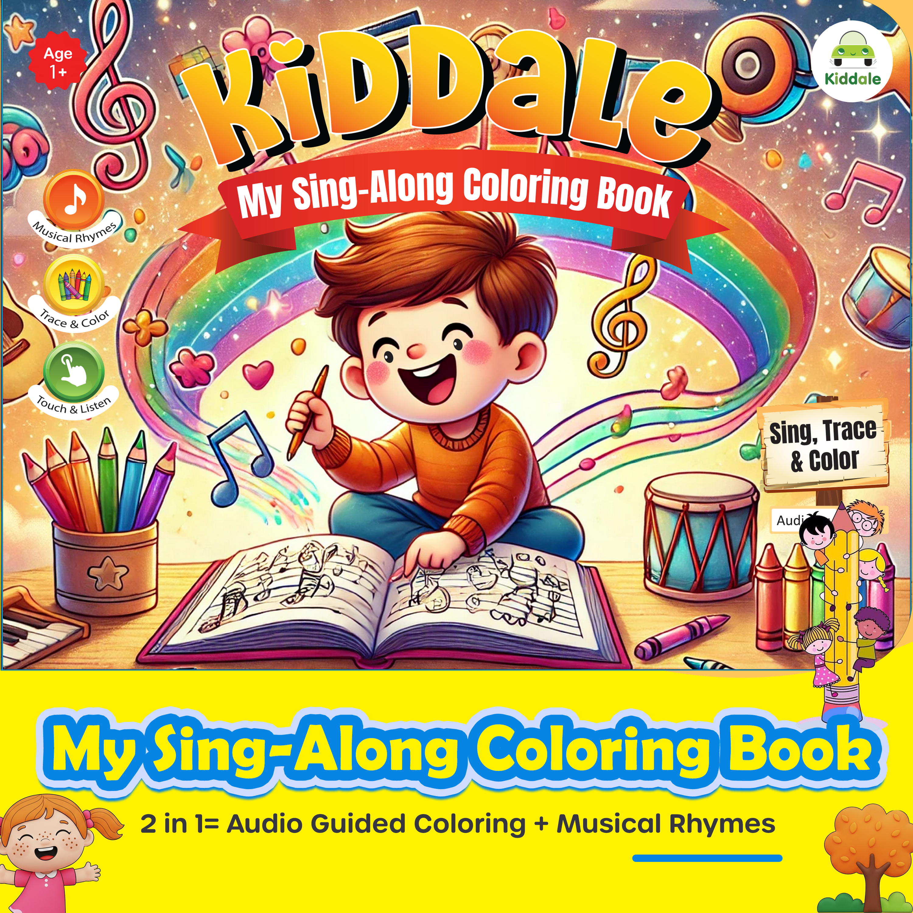 Kiddale Audio-Guided Coloring Book for Kids with Musical Rhymes for 2-5 Yrs Kids