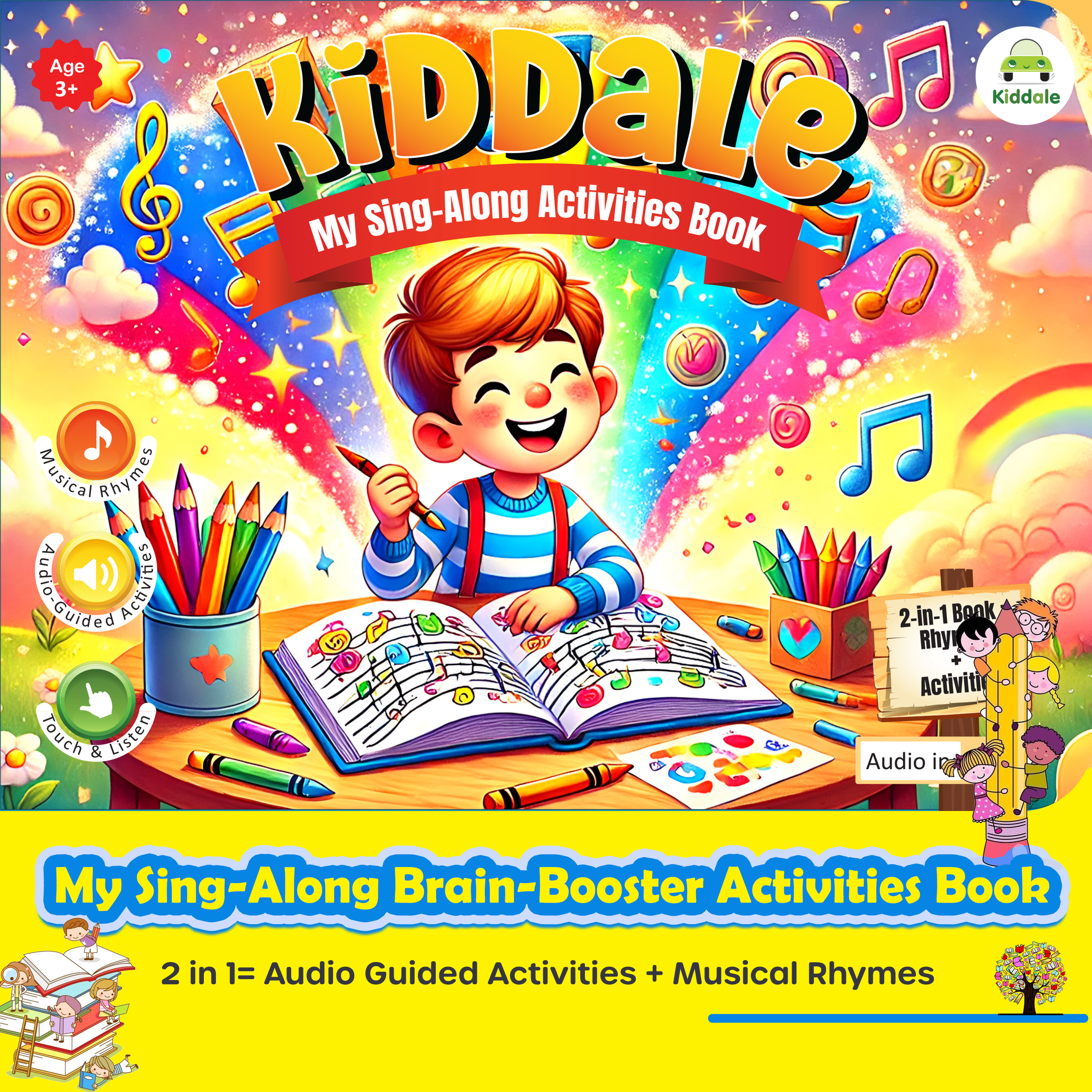 Kiddale 2 in 1- Audio Guided Brain Boosting Activities+ Sing- Along Rhymes Book