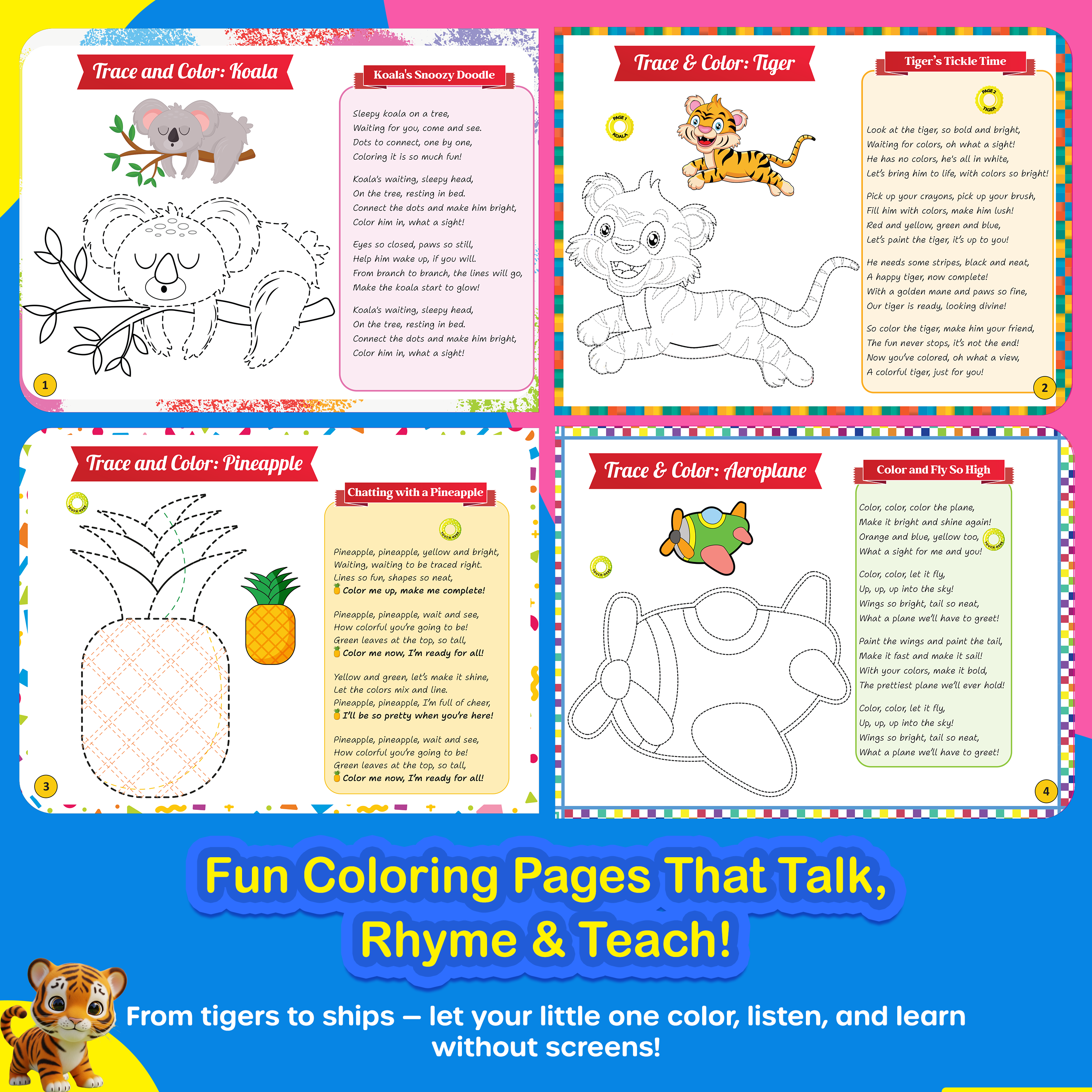 Kiddale Audio-Guided Coloring Book for Kids with Musical Rhymes for 2-5 Yrs Kids