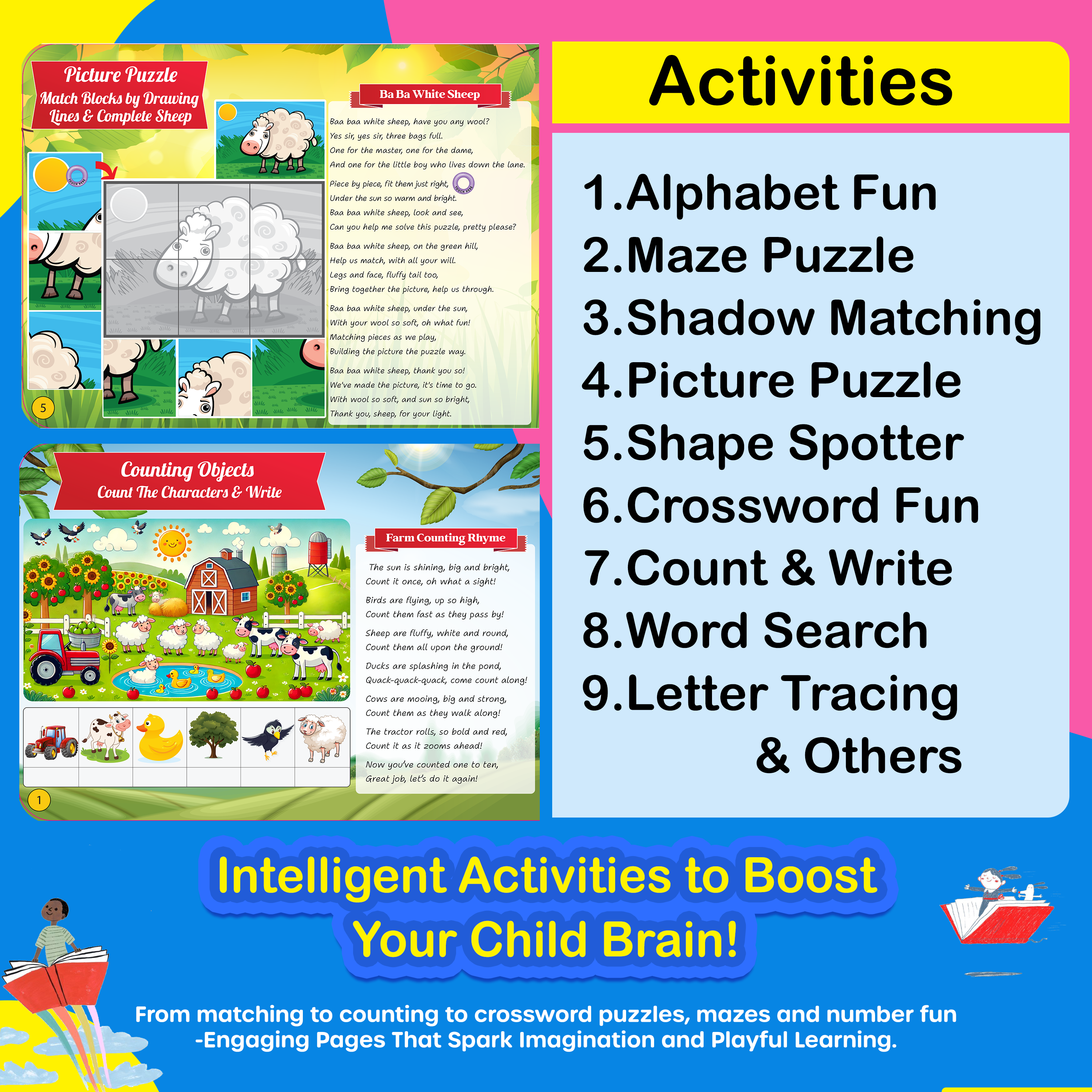 Kiddale 2 in 1- Audio Guided Brain Boosting Activities+ Sing- Along Rhymes Book