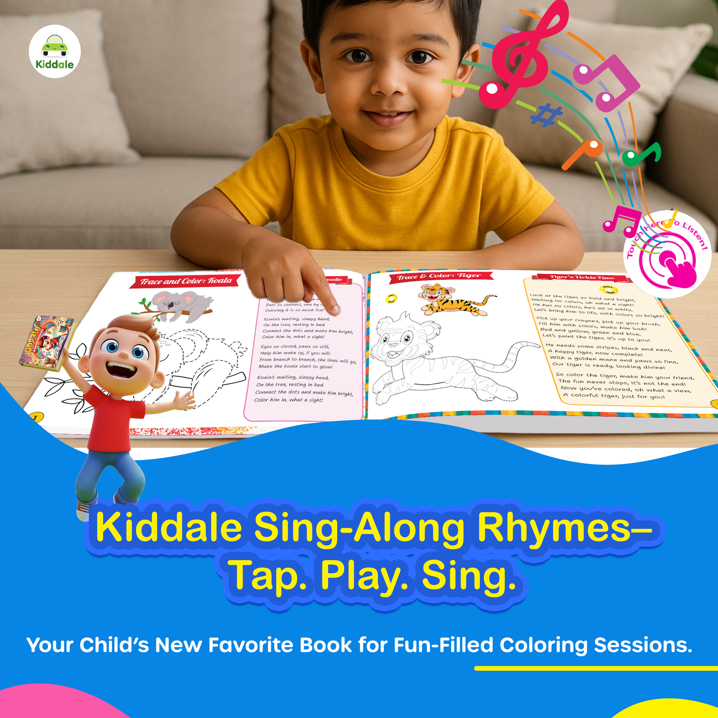 Kiddale Audio-Guided Coloring Book for Kids with Musical Rhymes for 2-5 Yrs Kids
