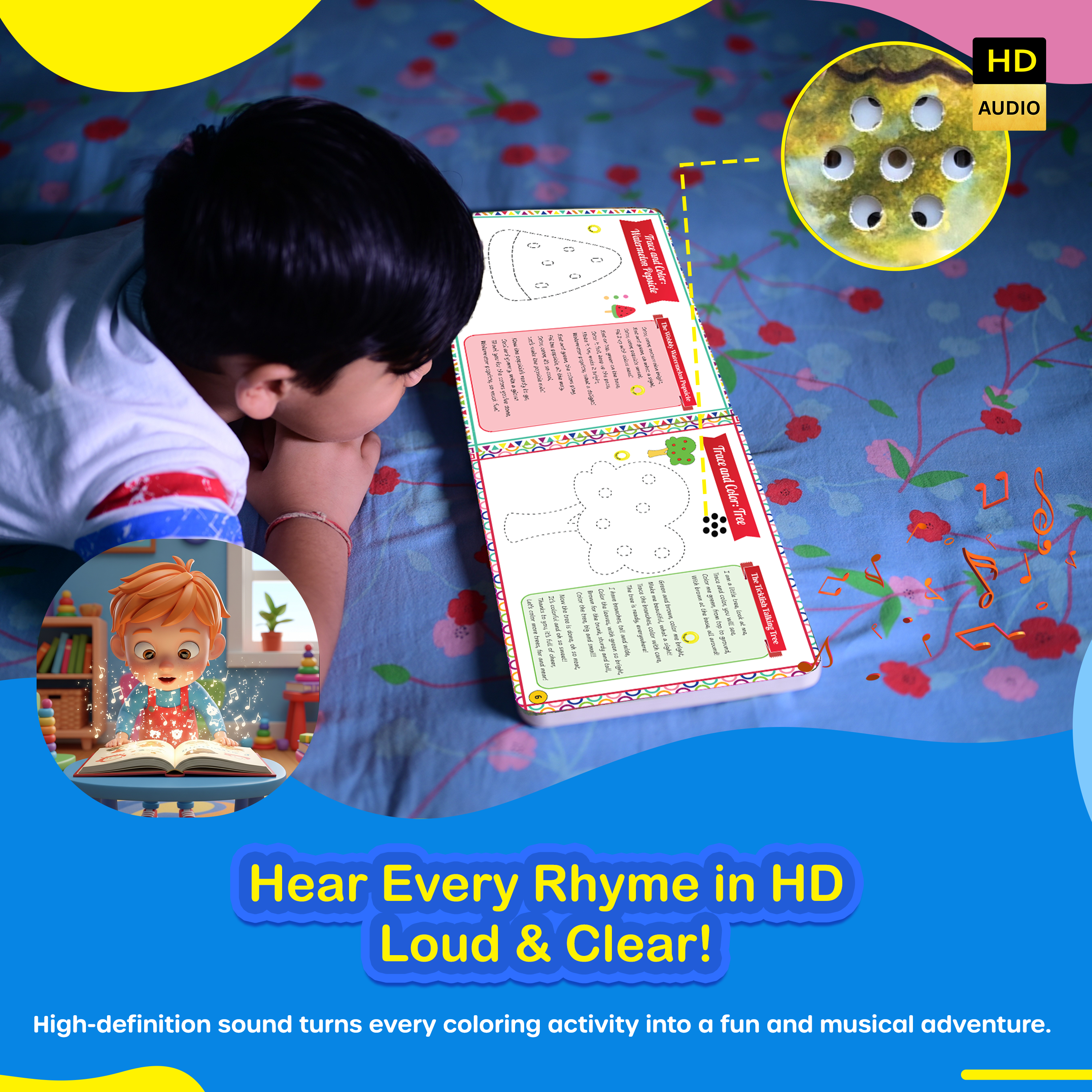 Kiddale Audio-Guided Coloring Book for Kids with Musical Rhymes for 2-5 Yrs Kids