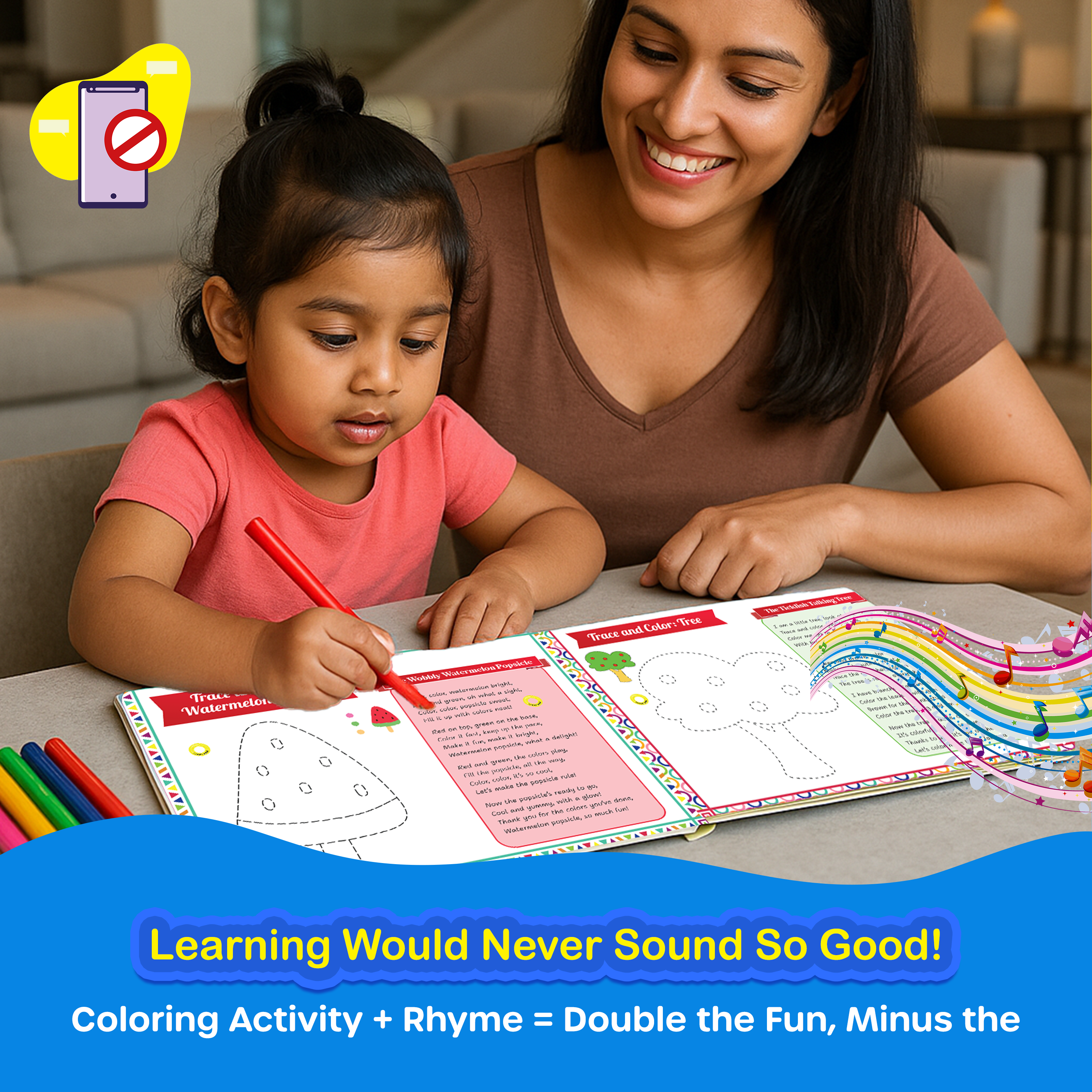 Kiddale Audio-Guided Coloring Book for Kids with Musical Rhymes for 2-5 Yrs Kids