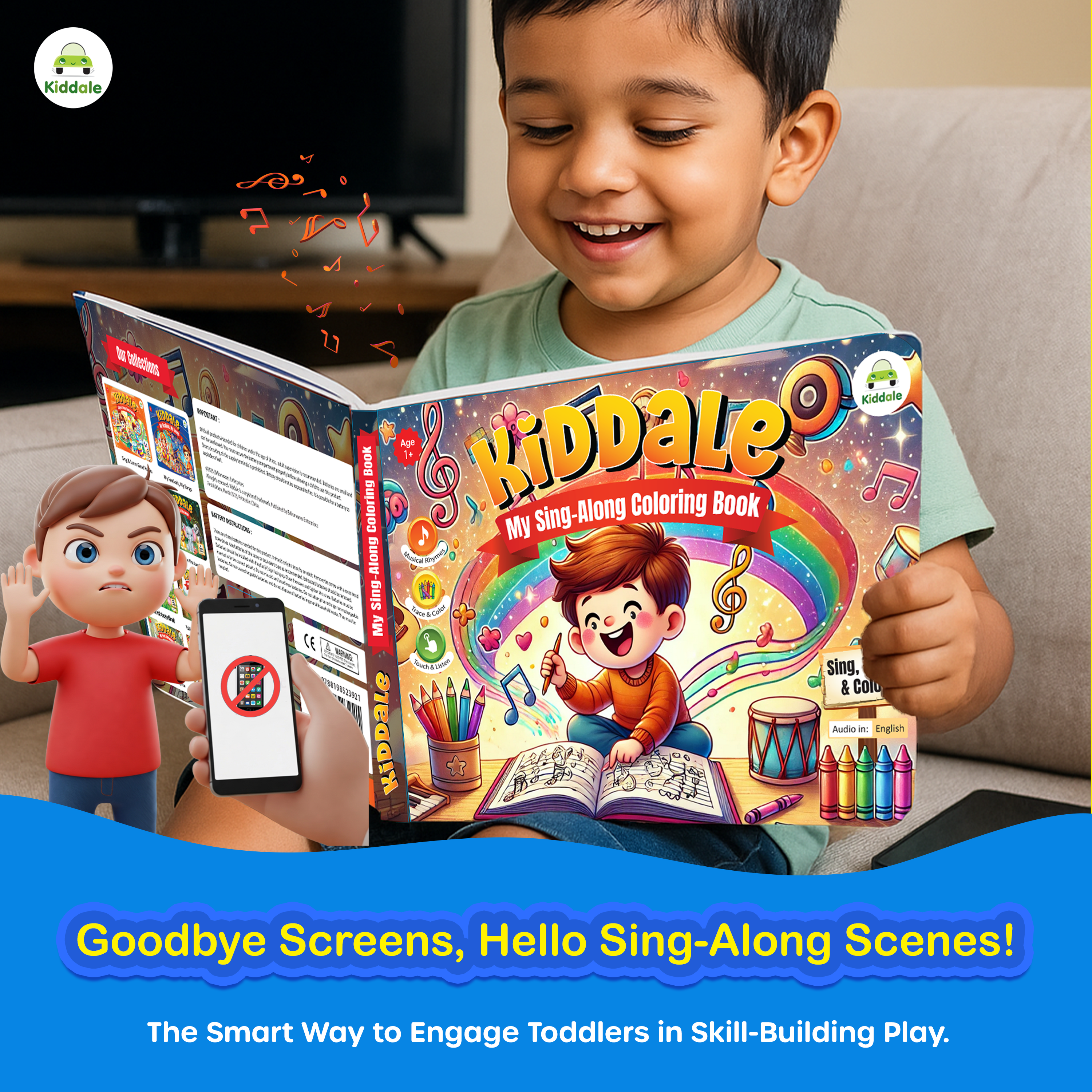 Kiddale Audio-Guided Coloring Book for Kids with Musical Rhymes for 2-5 Yrs Kids