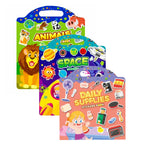 Kiddale Pack of 3 Sticker Books for Kids | Reusable & Washable Stickers | Big Fold-Out Play Scenes | Easy Carry Travel Activity Book for Toddlers