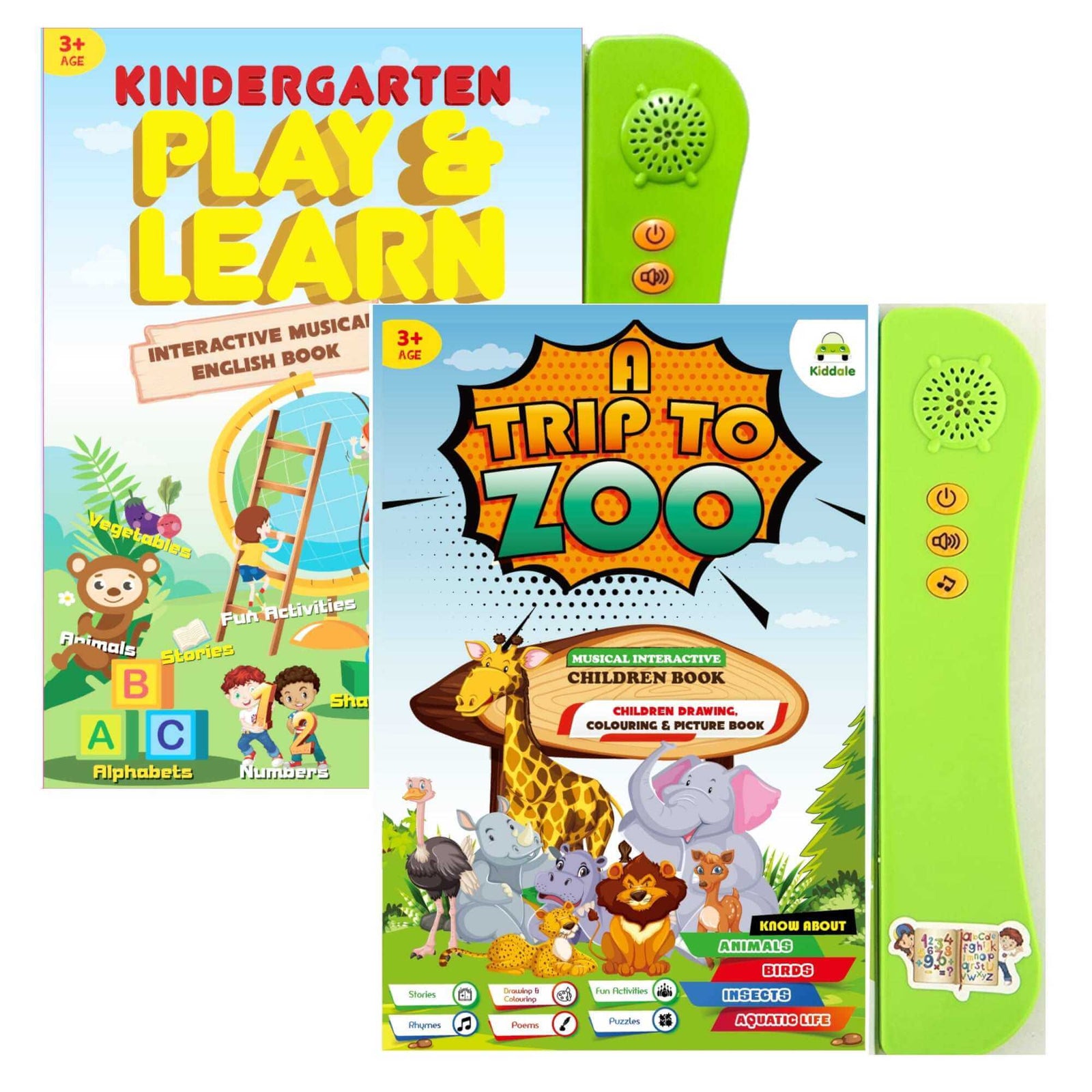 Kiddale 2-Pack ABC, 123 Learning & Trip to Zoo Interactive Musical Sound Books: