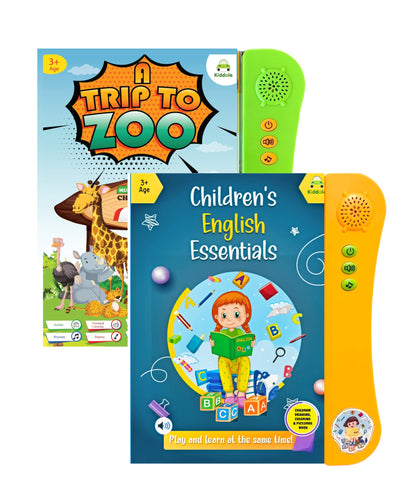 Kiddale Pack of 2 Musical Interactive Children Sound Books:Trip to Zoo & English Essentials|Ideal Gift for 3+ Years Baby|E Learning Book|Smart Intelligent Activity Books|Musical Rhymes|Talking Book