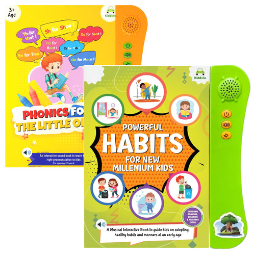 Kiddale Pack of 2 Musical Interactive Children Sound Books: Phonics & Powerful Habits|Ideal Gift for 3+ Years Baby|E Learning Book|Smart Intelligent Activity Books|Nursery Rhymes|Talking Book Kiddale