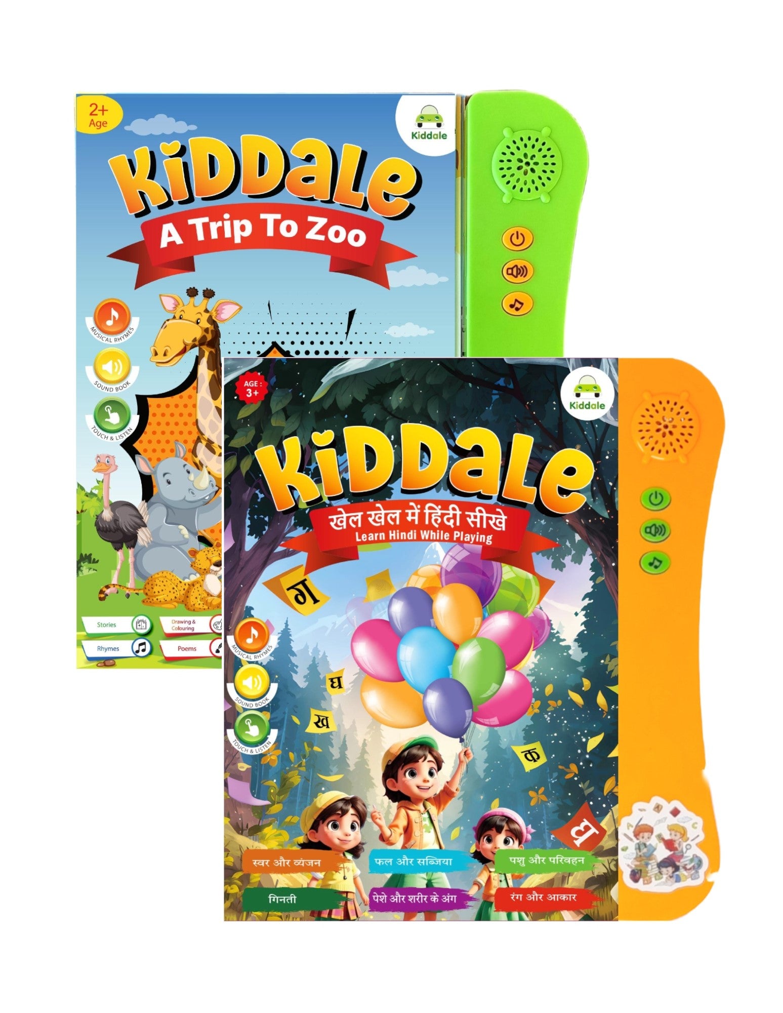 Kiddale 2-Pack Trip to Zoo and Hindi Nursery Rhyme Musical Interactive Sound Books