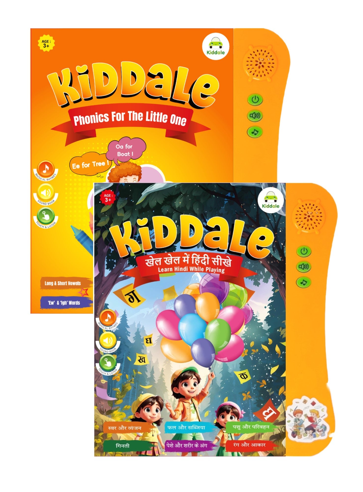 Kiddale 2-Pack English Phonics and Hindi Nursery Rhyme Musical Interactive Sound Books