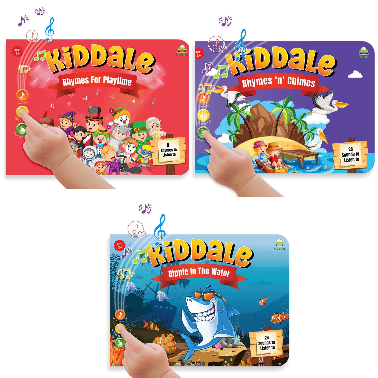 Kiddale 3-Pack Aquatic & 2 Classical Nursery Rhymes Sound Book