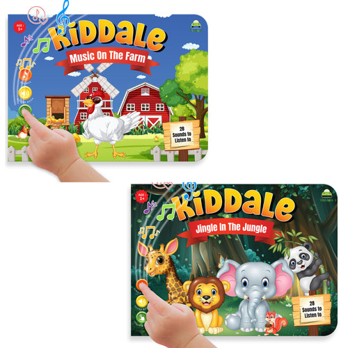 Kiddale Pack of 2 Rhymes Book| 16 Farm and 16 Wild Animal Nursery Rhymes|28 Sounds each |Interactive Touch n Play Sound Book|Best Gift with Musical Learning for 1-3 Years|Sing Along Books Kiddale123