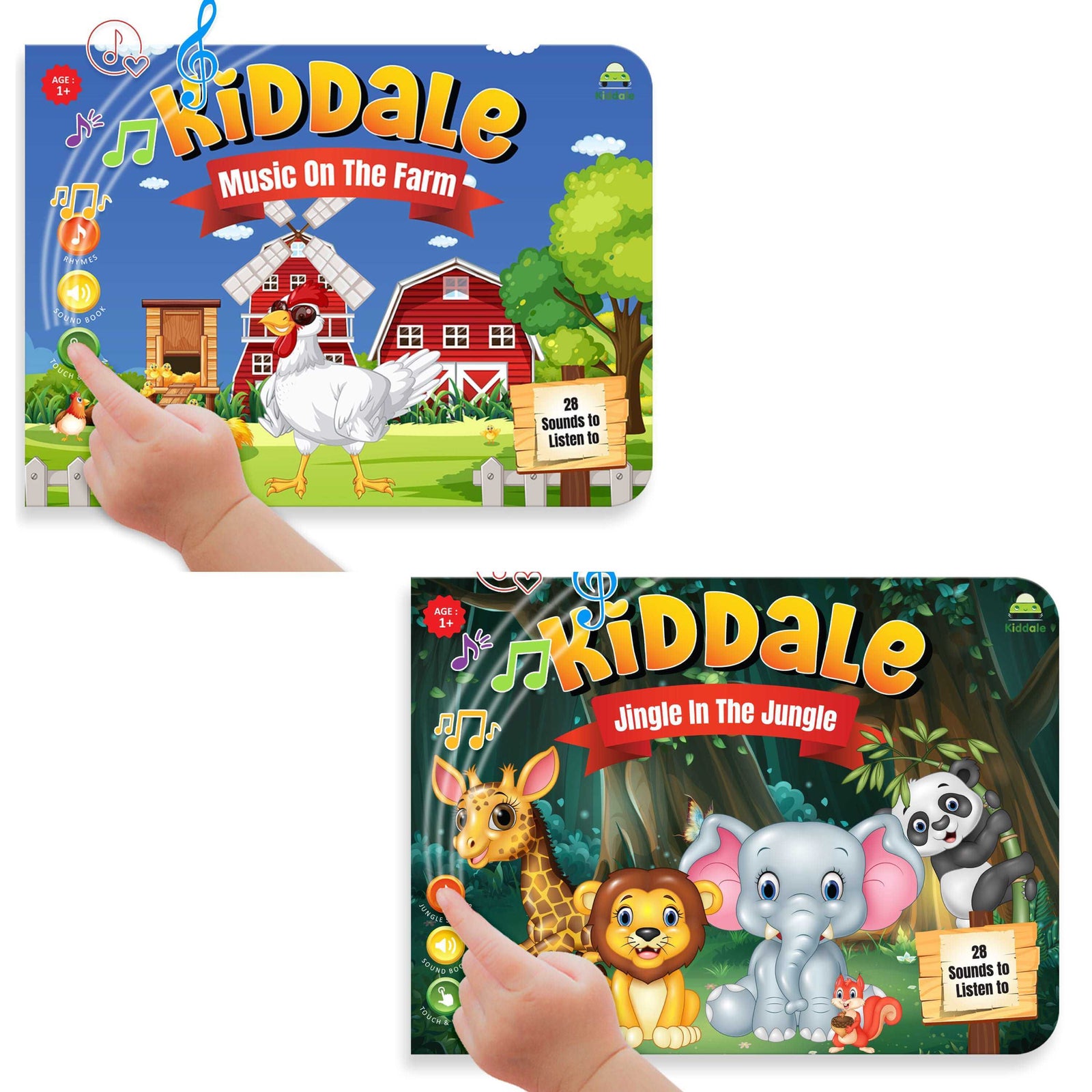 Kiddale 2-Pack Farm and Wild Animal Nursery Rhymes Sound Book