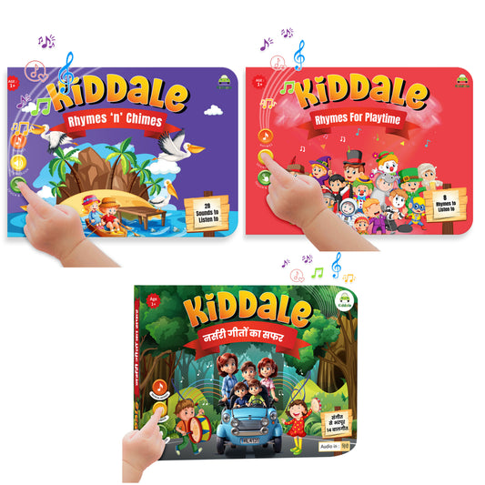 Kiddale 3-Pack Rhymes n Chimes, Rhymes for Playtime and Hindi Nursery Rhyme Musical Interactive Sound Books