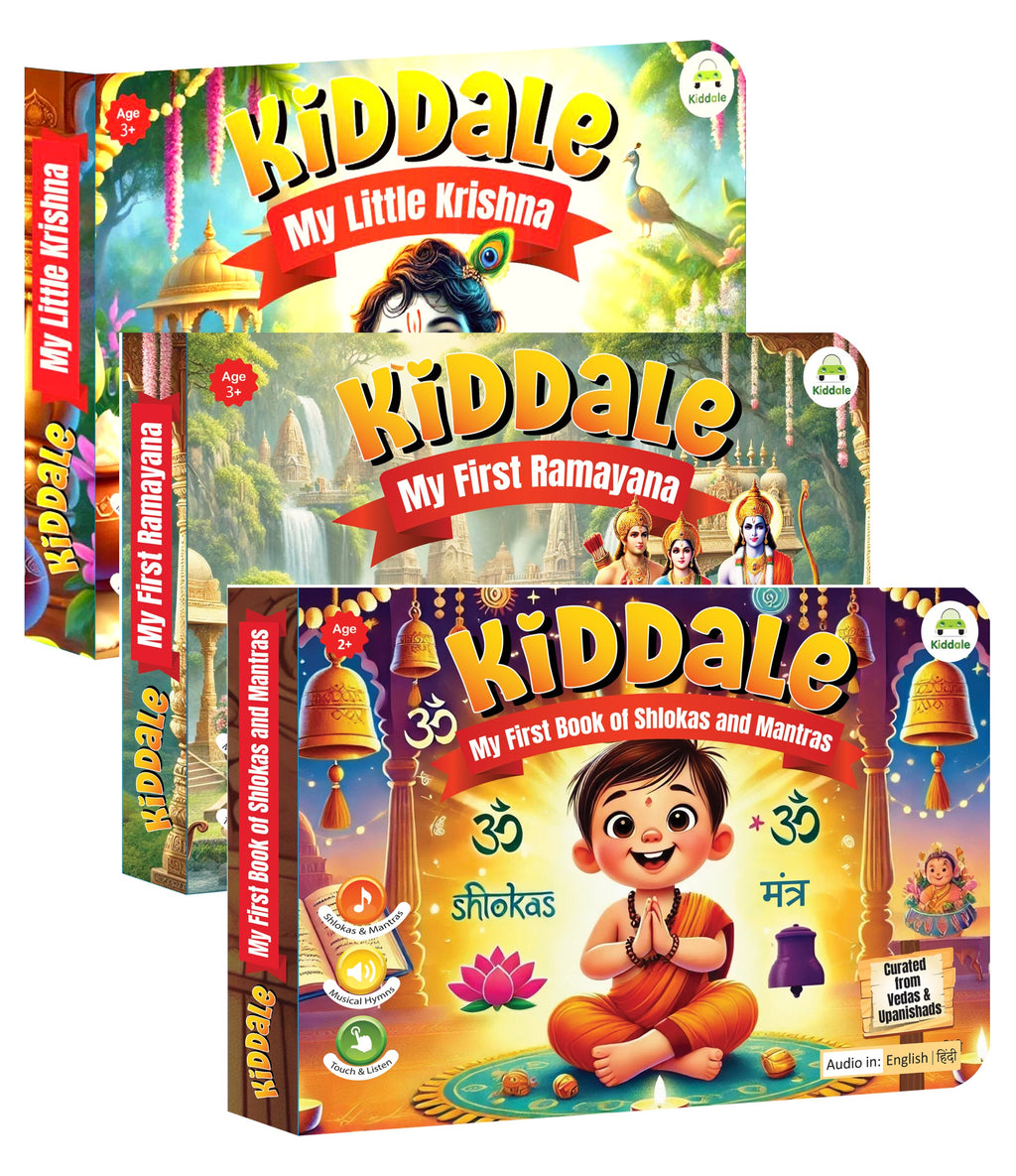 Kiddale Musical Books Trio: Ramayana, Krishna, Shlokas & Mantras - Interactive Pack of 3.