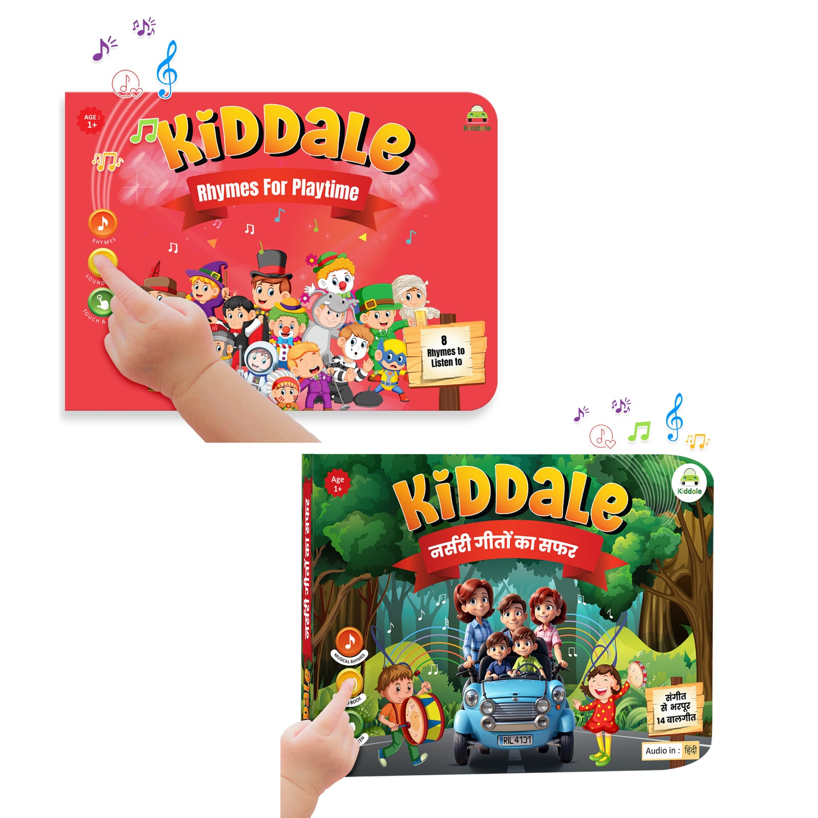 Kiddale 2-Pack Rhymes for Playtime and Hindi Nursery Rhyme Musical Interactive Sound Books